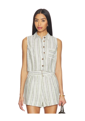 HEVRON Katja Yarn Dyed Top in Sage,White. Size XS. Also in S, M, L.