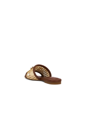 SIMKHAI Caspian Raffia Netted Flat Sandal in Brown. Size 36. Also in 37, 38, 39.