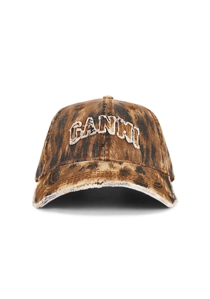 Ganni Washed Cotton Print Canvas Cap in Brown.