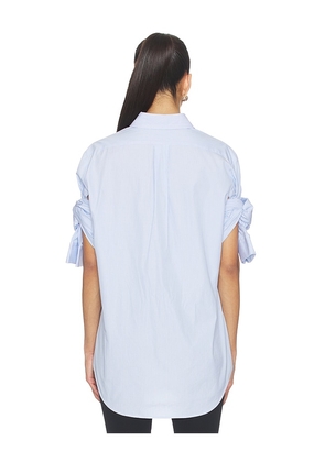 Monse Knotted Sleeve Shirt in Baby Blue,White. Size 4. Also in 0.
