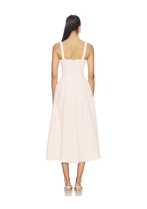 MAJORELLE Evan Midi Dress in Peach. Size XS. Also in L, M, S, XL, XXS.