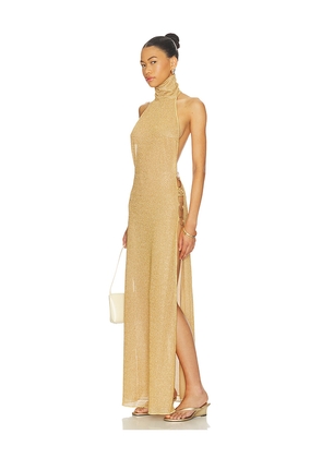 Oseree Lumiere Ring Turtleneck Dress in Metallic Gold. Size S. Also in M, L.