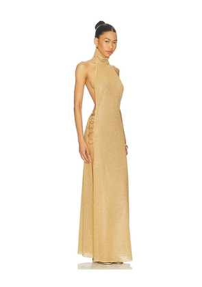 Oseree Lumiere Ring Turtleneck Dress in Metallic Gold. Size S. Also in M, L.
