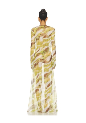 Zuleyha Kuru Lyris Dress in Green,Brown. Size 36. Also in 38, 40, 42.