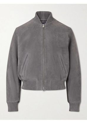 AMI PARIS - Logo-Embossed Suede Bomber Jacket - Men - Gray - XS
