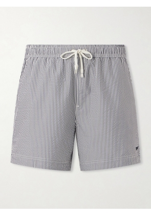 Zegna - Straight-Leg Mid-Length Striped Seersucker Swim Shorts - Men - Blue - S