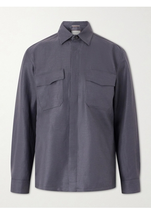 Canali - Wool and Linen-Blend Twill Shirt - Men - Gray - IT 46