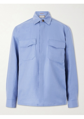 Canali - Wool and Linen-Blend Twill Shirt - Men - Blue - IT 46
