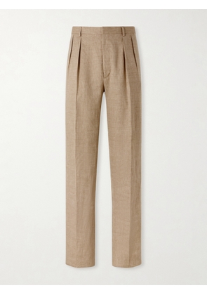 Ralph Lauren Purple Label - Straight-Leg Pleated Linen, Cotton and Silk-Blend Suit Trousers - Men - Neutrals - UK/US 30