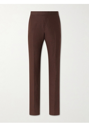 Ralph Lauren Purple Label - Straight-Leg Silk and Linen-Blend Suit Trousers - Men - Brown - UK/US 30
