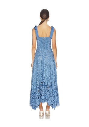 Alice + Olivia Rosalee Lace Bustier Maxi Dress in Blue. Size 4. Also in 0, 2, 10, 12.