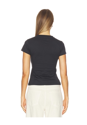 Ganni Basic Cotton Jersey Baby Fit Crochet Patch T-shirt in Black. Size XS. Also in S, M, L, XL.
