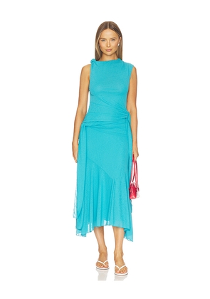 Ganni Marl Mesh Draped Knot Detailing Long Dress in Blue. Size 34. Also in 36, 38.