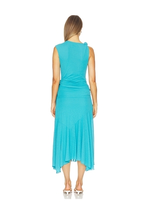 Ganni Marl Mesh Draped Knot Detailing Long Dress in Blue. Size 34. Also in 36, 38, 32.