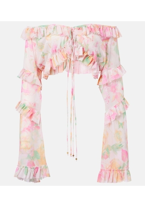Bananhot Anita floral ruffled off-shoulder crop top