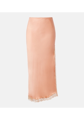 Poupette St Barth Lace-trimmed satin midi skirt
