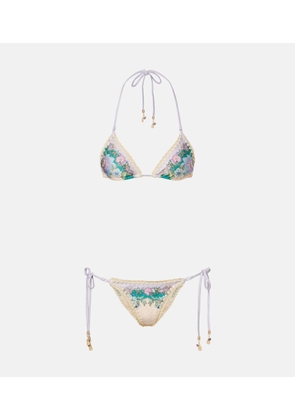 Zimmermann Indra floral metallic-effect bikini