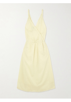 Deiji Studios - Crossed Wrap-effect Striped Organic Cotton Midi Dress - Yellow - xx small,x small,small,medium,large,x large