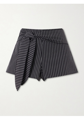 Deiji Studios - Belted Striped Organic Cotton Shorts - Gray - xx small,x small,small,medium,large,x large