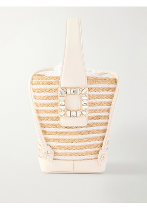 Roger Vivier - Viv' Skate Embellished Leather-trimmed Striped Woven Raffia Clutch - Neutrals - One size