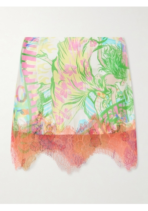 Donde Esteban - Sonido Bestial Lace-trimmed Printed Satin Mini Skirt - Multi - x small,small,medium,large,x large