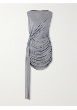 Alex Perry - Knotted Draped Ruched Jersey Mini Dress - Gray - UK 4,UK 6,UK 8,UK 10,UK 12