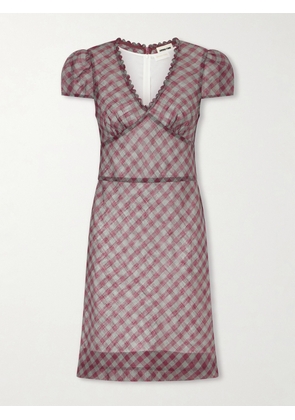 SHUSHU/TONG - Gingham Lace-trimmed Linen Mini Dress - Burgundy - UK 6,UK 8,UK 10,UK 12,UK 14