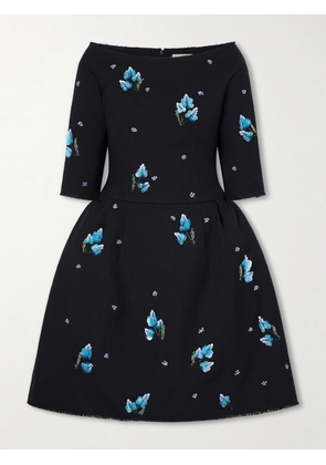 SHUSHU/TONG - Off-the-shoulder Embellished Grain De Poudre Mini Dress - Blue - UK 6,UK 8,UK 10,UK 12,UK 14