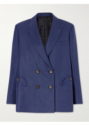 BLAZÉ Milano - Nightbreak Double-breasted Linen, Wool And Silk-blend Blazer - Blue - 00,0,1,2,3,4