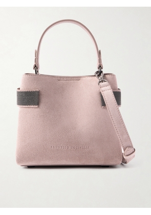 Brunello Cucinelli - Bead-detailed Suede Shoulder Bag - Pink - One size