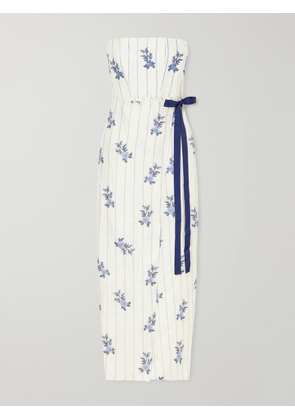 Agua by Agua Bendita - Cinefila Striped Embellished Linen Midi Dress - Neutrals - x small,small,medium,large,x large