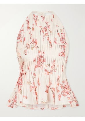 Agua by Agua Bendita - Pleated Floral-printed Linen Blouse - Pink - x small,small,medium,large,x large