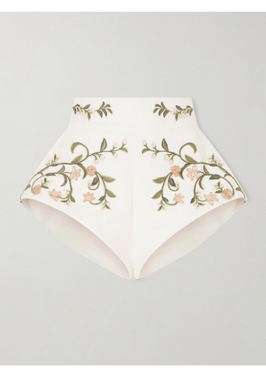 Agua by Agua Bendita - Floral Embroidered Linen Mini Shorts - Neutrals - x small,small,medium,large,x large