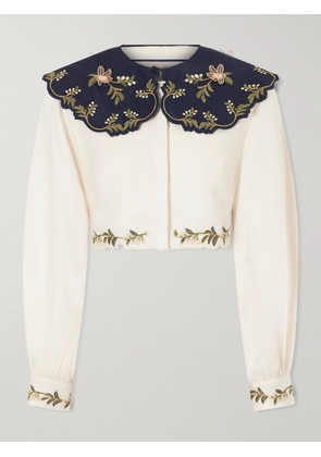 Agua by Agua Bendita - Cumbre Floral-embroidered Appliquéd Tiered Linen Shirt - Neutrals - x small,small,medium,large,x large