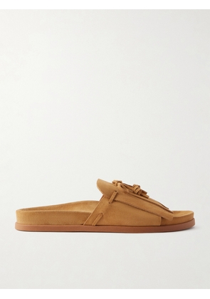 Ancient Greek Sandals - Amfiliki Suede Slides - Brown - IT35,IT36,IT37,IT38,IT39,IT40,IT41