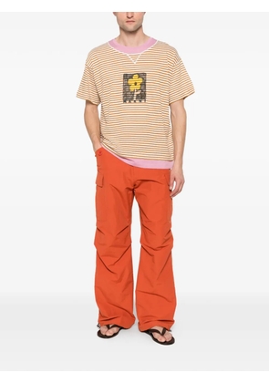 Marni stripe-pattern floral-print T-shirt - Brown