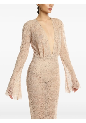 MIAU by Clara Rotescu Saigon crystal-embellished open-knit dress - Neutrals