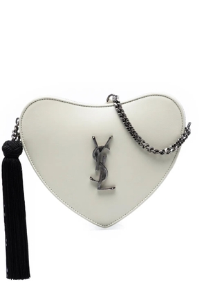 Saint Laurent Pre-Owned 2018 Leather Monogram Heart Tassel crossbody bag - White