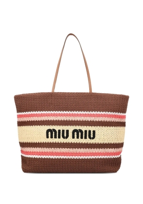 Miu Miu striped woven tote bag - Brown