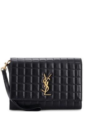 Saint Laurent Pre-Owned Monogram Flap Pouch Square Quilted Leather clutch bag - Black