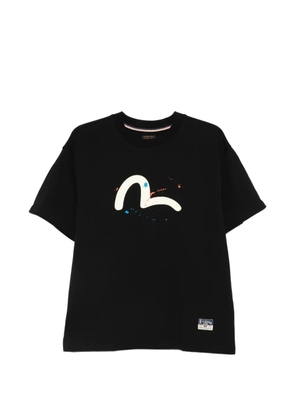 EVISU Seagull-print paint-splatter T-shirt - Black