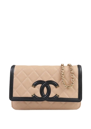 CHANEL Pre-Owned 2020 Caviar CC Filigree Wallet On Chain crossbody bag - Neutrals