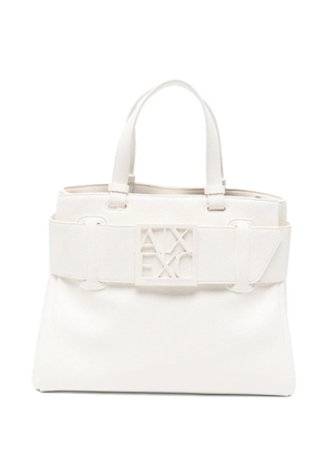 Armani Exchange logo-plaque pebbled leather tote bag - White