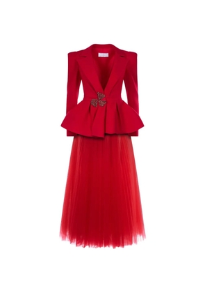 ARAFTU peplum tulle-panel dress - Red