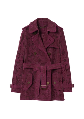 Burberry short paisley suede Foxfield trench coat - Purple