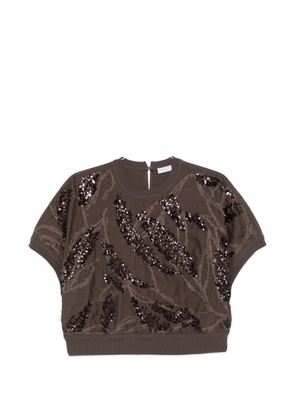 Brunello Cucinelli sequin-embellished embroidered top - Brown