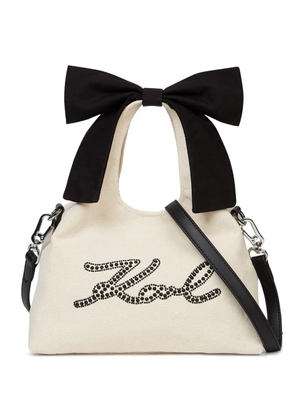 Karl Lagerfeld Signature bead-embellished bow-detail tote bag - Neutrals