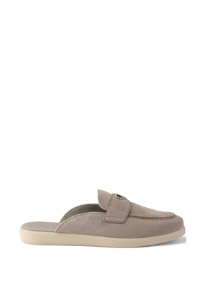Prada triangle-logo suede mules - Neutrals