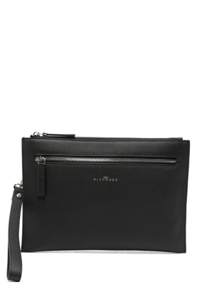 John Richmond logo-plaque pebbled clutch bag - Black