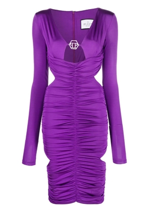 Philipp Plein logo-plaque ruched midi dress - Purple